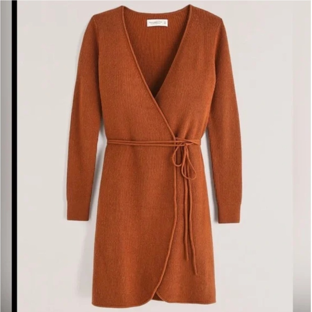 Abercrombie & Fitch Rust colored Long Sleeve Sweater Wrap Mini Dress